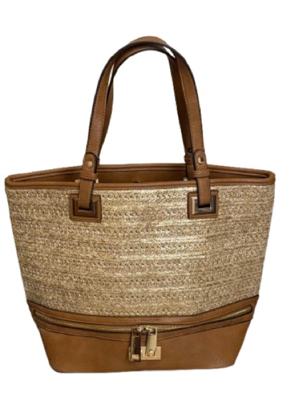 Dune London Straw Faux Leather Tote Bag Tan Large Summer Beach NWOT